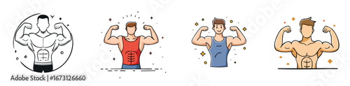 bodybuilding vector illustration set featuring detailed, colorful design elements.