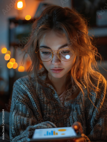 Young Woman Using AI Finance App