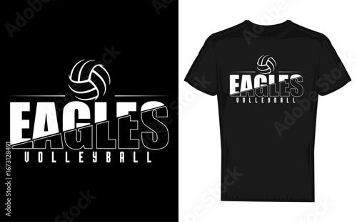 Eagles Volleyball Team Illustration with Cat Mascot in Action Sports Design