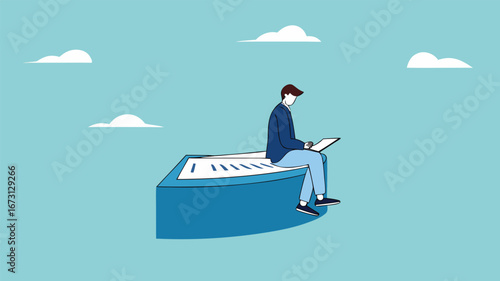 Part-time job, side job or small business, additional work outside working hours, division or tome management, work tracking system or day planning, businessman working using laptop over hours cut
