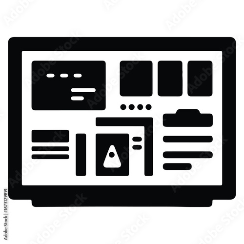 Dashboard interface icon with various data widgets and control panels displaying crucial information and user controls on a digital display for efficient monitoring