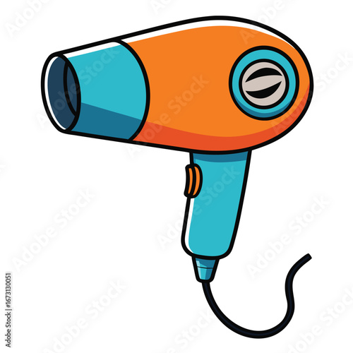 Cartoon Hair Dryer in Orange and Blue with a Black Cord hairdryer blow dryer