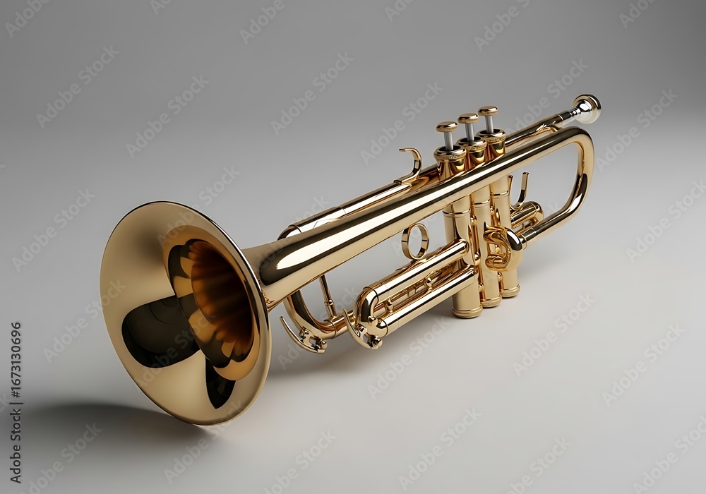 Naklejka premium Elegant gleaming trumpet against a neutral gradient backdrop artistic