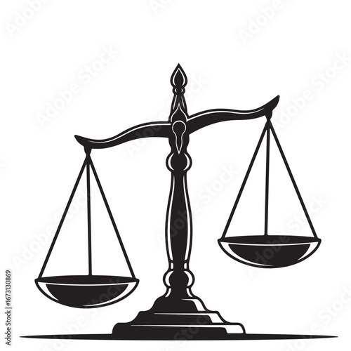 Monochrome Balance Scale Illustration Symbolizing Justice and Equality