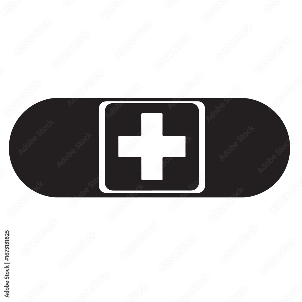 Obraz premium Black Adhesive Bandage with White Medical Cross Icon