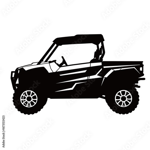 black and white silhouette of a utv vehicle vector on a white background