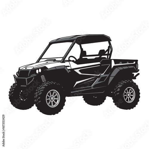 black and white silhouette of a utv vehicle vector on a white background