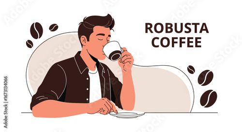 Man Enjoying Robusta Coffee: A Serene Moment of Relaxation and Flavorful Indulgence