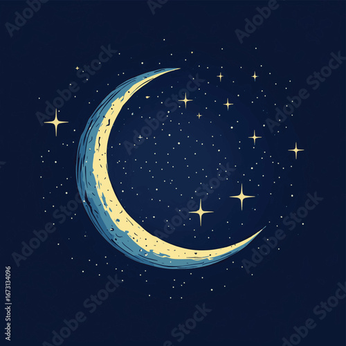 Wallpaper Mural Detailed crescent moon with glowing stars constellation on dark blue night sky background minimal vector illustration astronomy nightscape celestial design artwork Torontodigital.ca