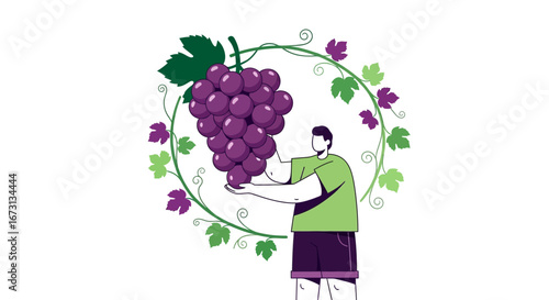Man Holding a Bunch Of Grapes, Concept for Viticulture, Wine Making and Harvest