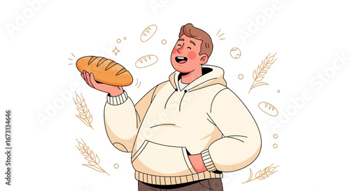 Man Holding Freshly Baked Bread, Capturing Joy And Celebrating The Bakery's Delight