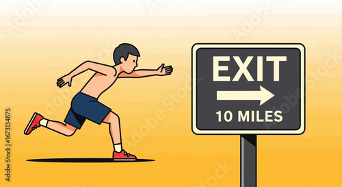 Man In Motion Heading Towards Exit Symbolizing Exercise, Travel, Or Escape With Distance