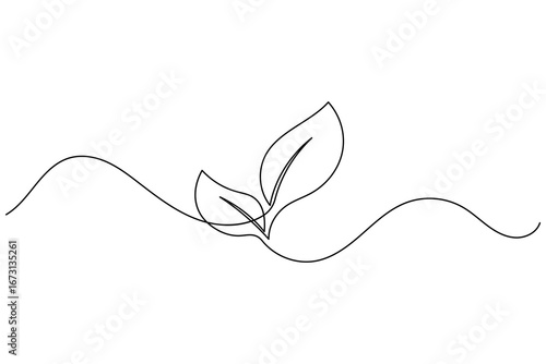 Continuous line drawing leaf vector minimal eco friendly botanical illustration