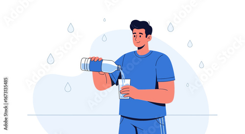 Man Pours Water Into a Glass Depicting Health, Hydration, And Refreshment