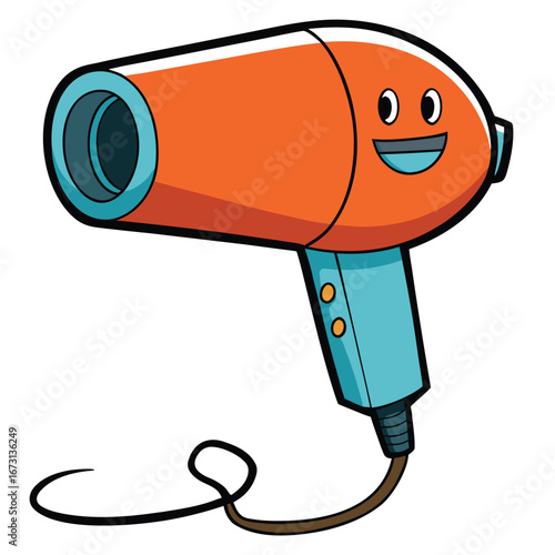 Cheerful Orange Cartoon Hair Dryer with a Smiling Face hairdryer beauty