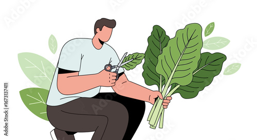 Man Snipping Greens: A Pictorial Representation of Harvest and Dietary Wellbeing