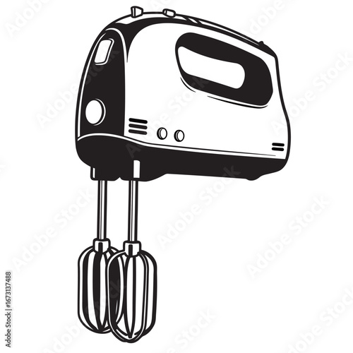 black and white silhouette of a hand mixer vector on a white background