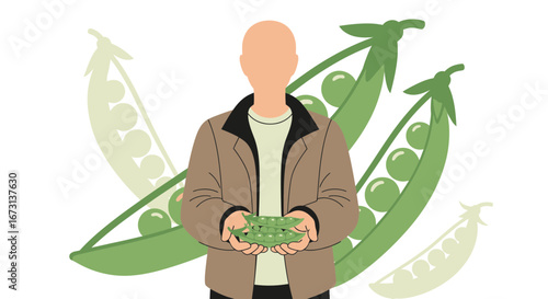 Person Displays Handfuls Of Green Peas Depicted With Artistic Illustrations