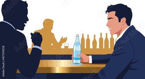 Men In Suits At A Bar Discussing And Enjoying Drinks with silhouettes