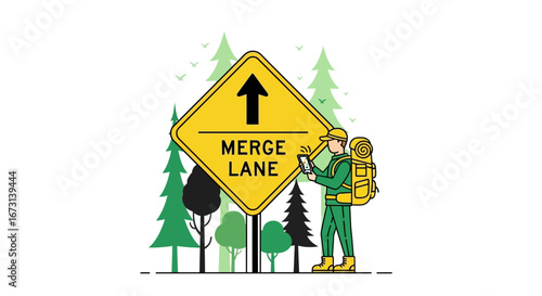 Merging Trails: A Hiker Navigating The Outdoors Using Technology and Directional Guidance