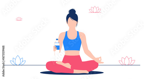 Mindfulness And Hydration Illustrated: A Serene Depiction Of Yoga And Wellbeing