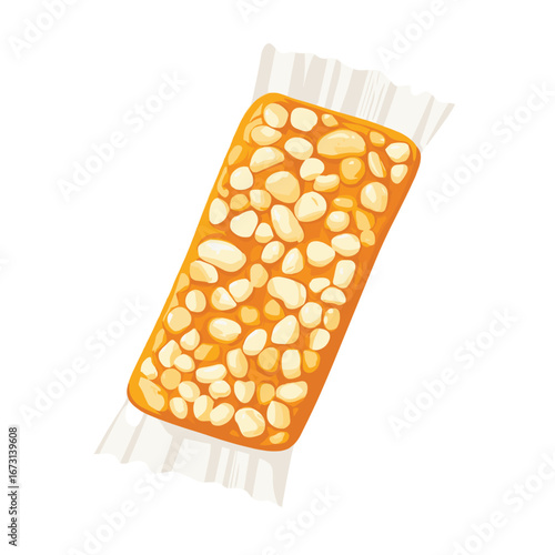 flat vector of peanut bar or granola energy bar in open wrapper