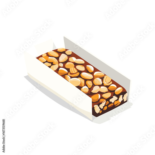 flat vector of peanut bar or granola energy bar in open wrapper