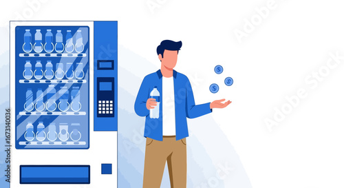 Person Purchasing Beverage from Vending Machine with Coins Illustration Artwork