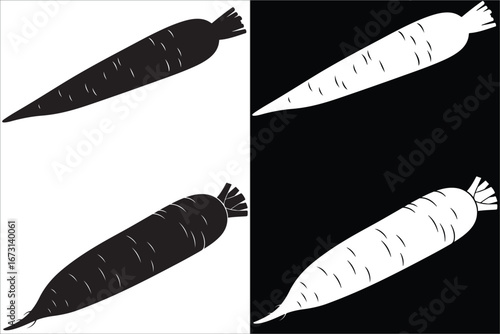 Monochrome Carrot Silhouettes in Checkerboard Pattern