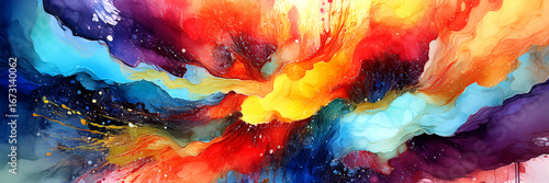 Abstract art colorful watercolor painting of abstract modern art Hand painted brush stroke on white paper texture wallpaper background.