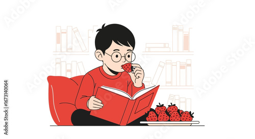 Person Reading And Enjoying Fresh Strawberries Alongside A Literary Book