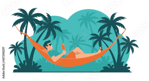 Person Relaxing on a Hammock While Enjoying a Popsicle on a Tropical Beach Scene