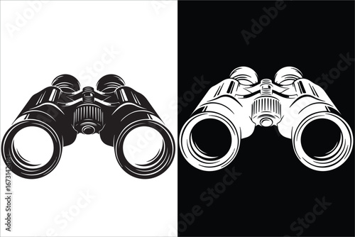 Contrasting Black and White Binoculars Vector Illustration