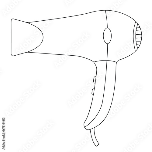 Outline drawing of a modern hairdryer on a white background hair dryer hair care