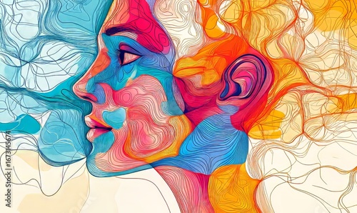 Concept of neurodiversity illustrated by an abstract network of interconnected lines, symbolizing the variety and complexity of human minds. This visual emphasizes the cognitive, Generative AI