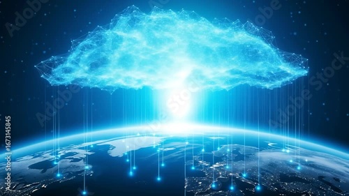 Dynamic global network connecting earth to cloud computing platform for seamless data transfer and modern technology solutions