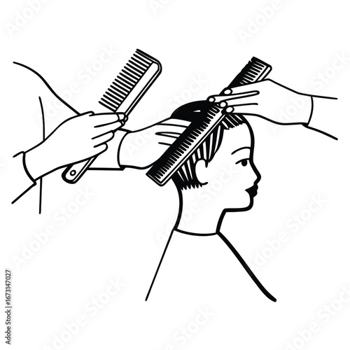 Stylist Hands Combing And Cutting Hair Of A Person In A Salon styling barber