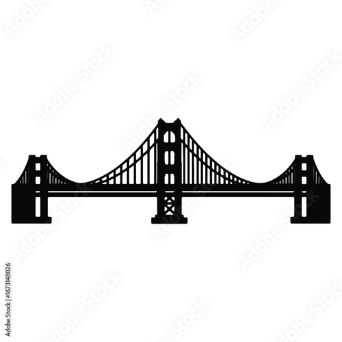 Golden Gate Bridge Silhouette Isolated on White Background Iconic San Francisco Landmark Detailed Vector Illustration for Graphic Design and Creative Projects