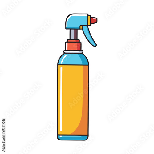 Stylized Blue Spray Bottle With Orange Label And Red Trigger And Nozzle cleaning liquid
