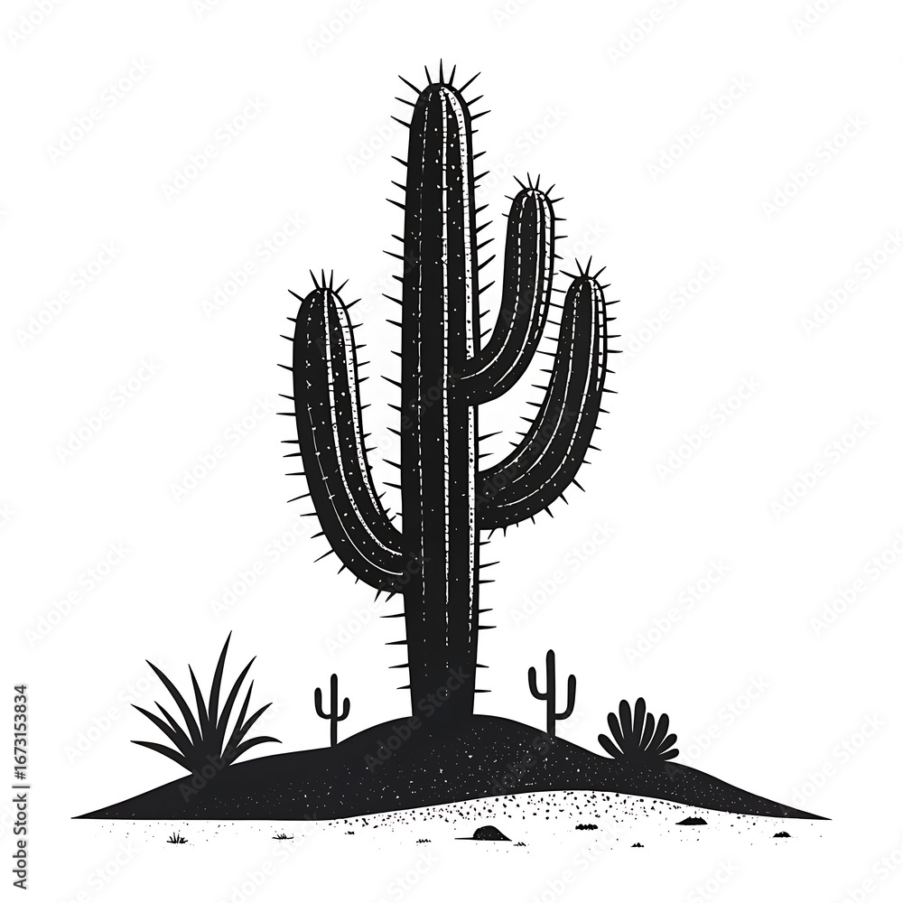 Naklejka premium Silhouette of a saguaro cactus in a desert landscape