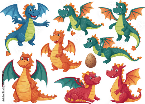 Colorful Dragons Cartoon Characters