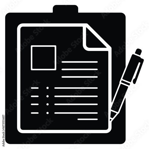 Clipboard with Document and Pen Represents Business Contract or Important Information Vector Illustration Icon Design for Web and Print Purposes Minimalist Style
