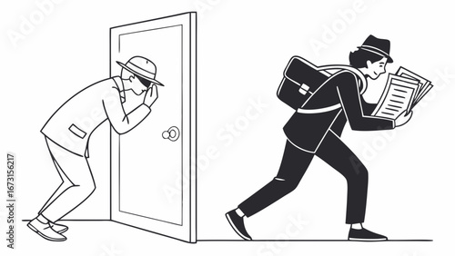 Corporate Espionage: Eavesdropping and Data Theft. Secret listening, information leak, privacy breach concept.