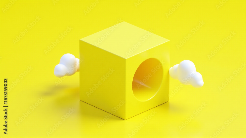 Fototapeta premium Isometric Yellow Cube with Cloud Portal