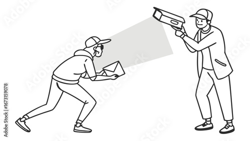 Person being monitored by security camera, privacy and data protection concept