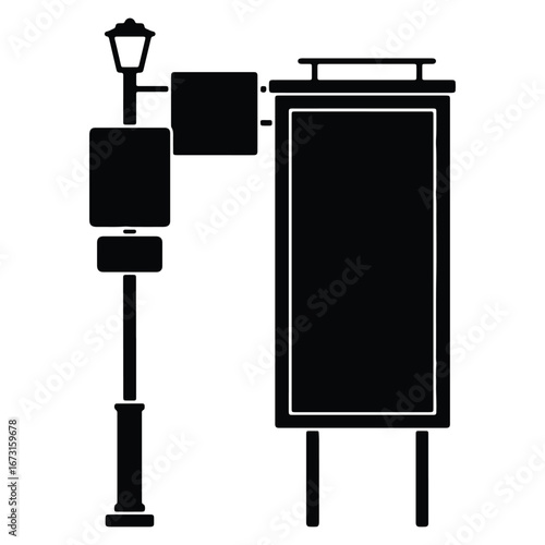 Silhouette of street advertising billboard with streetlight vector illustration and promotional space for marketing and urban announcement poster design