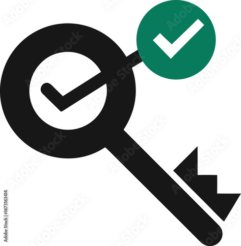Black key with a green checkmark symbol