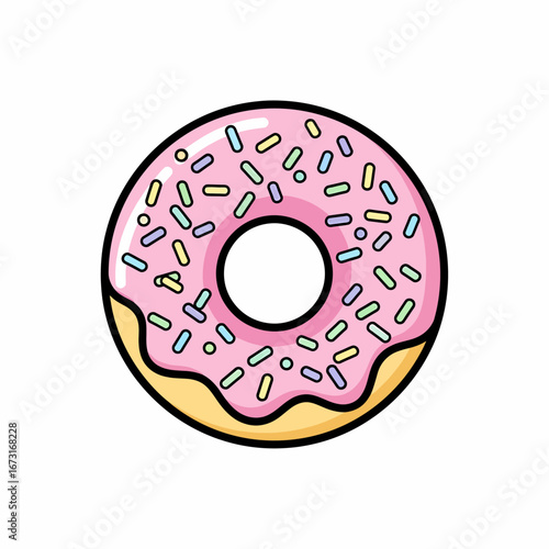 Delicious Pink Frosted Donut with Colorful Sprinkles.
