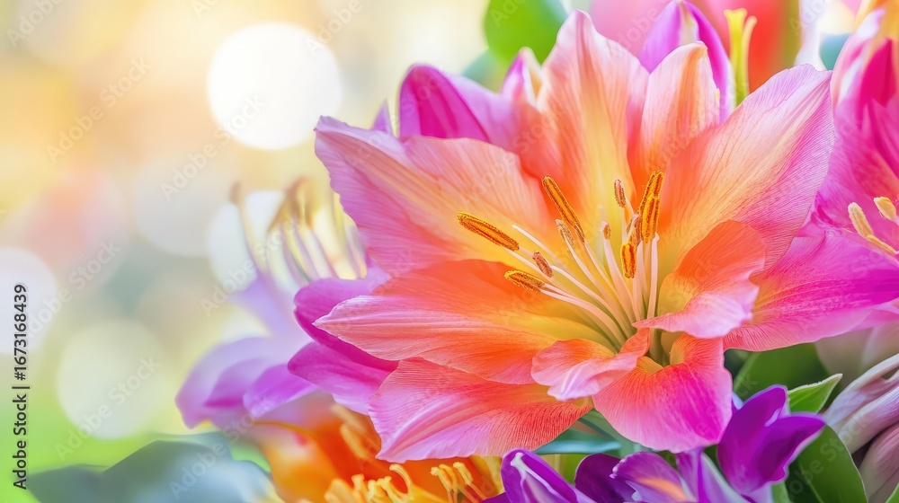 Obraz premium Colorful floral detail with soft blur, emphasizing gentle textures and vibrant natural hues