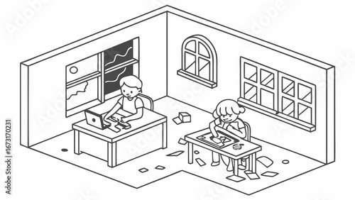 Isometric Illustration: Productive Digital Work vs. Creative Block and Frustration